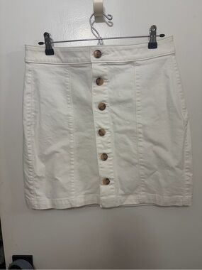 LOFT White Button-Front Denim Mini Skirt